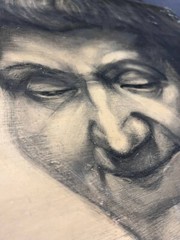 1985 Large Painting Portrait Pencil Graphite Fiberboard Drawing Marked