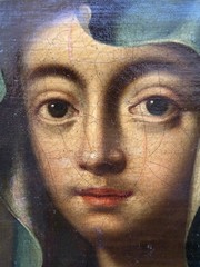 Antique European Oil Painting of the Madonna | Religious Portrait | Edge-Relined