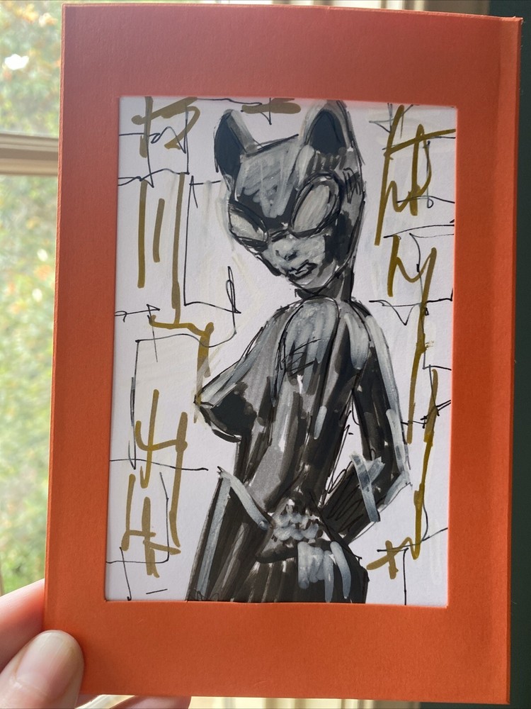 Cat Woman , Abstract,4/6 Hand Painted On Paper, Markers