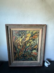 ARTIN ANTIQUE MID CENTURY MODERN ABSTRACT STILL LIFE OIL PAINTING VINTAGE 1964