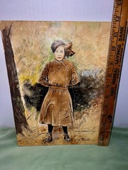 J. Martin 1984 Painting Beautiful Lady Wearing Travel Clothing On Canvas
