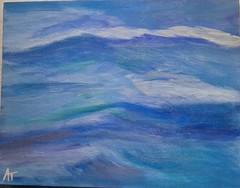 Original Hand Painted 11×14 Expressionist Ocean Blue Acrylic Panel Art Signed