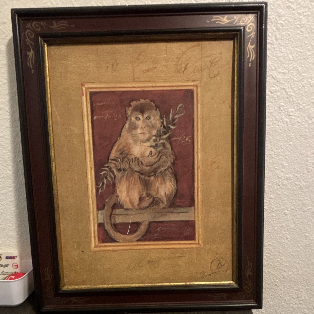 RARE Blanco Signed Framed Monkey Painting, Figurative Animal Art Single- vintage