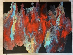 Acrylic Paint Pour Painting, 18 x 24 Inches On Canvas Original “Tres Corazones”