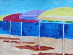 Expressionism/Abstract Beach Umbrellas 11 x 14 Signed Colorful Art Painting