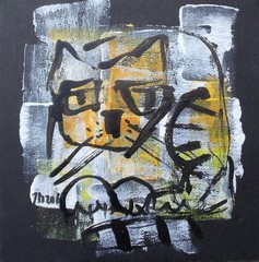Cat painting acrylic picture on canvas unique gouache orig sign ZM