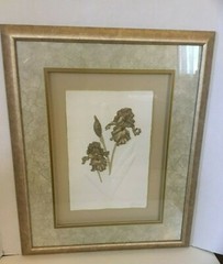 Pair of Wall Art Hand Cast Hand Painted Rag Paper Gold Iris Artist Signed Barnes