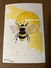 #016 Orginal Painted Watercolor Bee 4″ x 6″ Unframed Signed