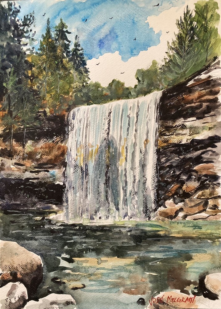 Watercolor Original Painting 11″ x 15″ Waterfall NOT A PRINT