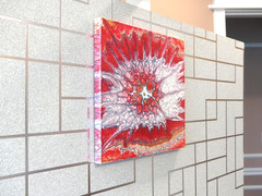 Original Red & White Acrylic Pour Painting 12×12 Abstract Wall Art Ready to Hang