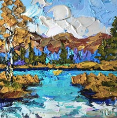 Original Oil Painting Autumn Landscape 15×15 cm on Canvas Board Mini Art, Signed