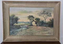 Mid-Century Modern Original Oil Painting Nicanor Ferracciú Brazilian Landscape