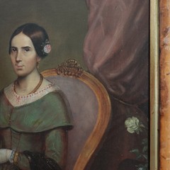 Superb 1854 American School Portrait Young Lady Green Dress Signed 19th Century