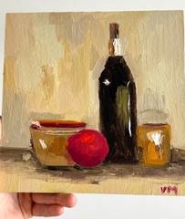 Still Life Painting Oil Original Canvas Wine Cups Vintage Abstract Kitchen Art
