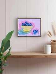 10×8 Blueberry Art Modern Acrylic Still Life Xtn Original Painting On Canvas