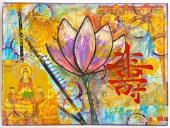 Longevity -Original Asian Fusion Wall Art Mixed Media Painting 9″x12″ Home Decor