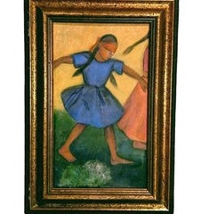 Original Pastel Painting Girl Dancing WPA Style Modernist Mexican Folk Art Latin