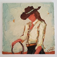 Cowgirls Painting Original Cowboy Western Art Oil Modern Semi Abstract Artwork