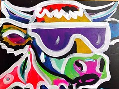 Original art 14 X 11 CANVAS Colorful Cow Modern Art Acrylic Painting