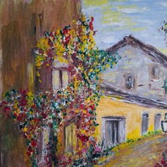 ORIGINAL ACRYLIC PAINTING ON CANVAS BY MAEVSKAYA „OLD TOWN ALLEY“ 20×20 cm SIGNE