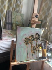 UNFRAMED Palm Trees Original painting on Сanvas wall-art signed