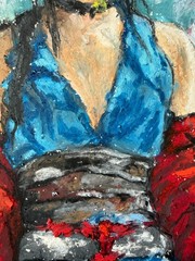 Geisha Original Art Woman Wall Art Japan Girl Oil Pastels Art Samurai Art Woman