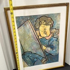J. Lang Modernist Line Drawing Portrait, Framed Abstract Painter Artist Signed