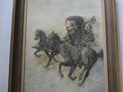 ANTIQUE OIL PAINTING ILLUSTRATION ART 1910’S WESTERN WAGON HORSE COWBOY ART OLD