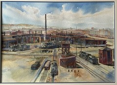 Ray Warren Watercolor Painting “CPR Roundhouse At False Creek”Vancouver Artist