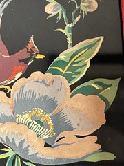 Original Folk Art Cardinal Bird Floral Painting Red Wood Frame Signed Lou 5×6