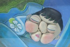 Original Picasso Style Stone Art by Leean of Sleeping Woman Painted Background