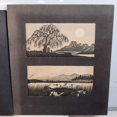 Vintage Japanese Framed 4 Prints/Lithograph Efren Valdes Black White Landscapes