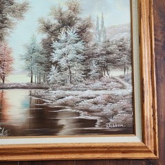 Canvas Oil Painting Outdoor Nature River Trees 24″x28″ Decor Art Wood Framed