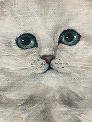 Janet Holmes Antique 1930s Deco Cat Kitten Pansy Flower Wagon Portrait Painting