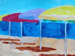 Expressionism/Abstract Beach Umbrellas 11 x 14 Signed Colorful Art Painting