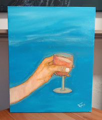 Raise a Toast Glass of Wine Original Acrylic Painting Canvas Signed PVitautas