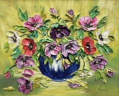 Unknown Expressionist Flower Still Life Oil Painting Impasto Vintage 59X49Cm