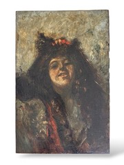 French School oil painting Gypsy Woman Paris 19th Century