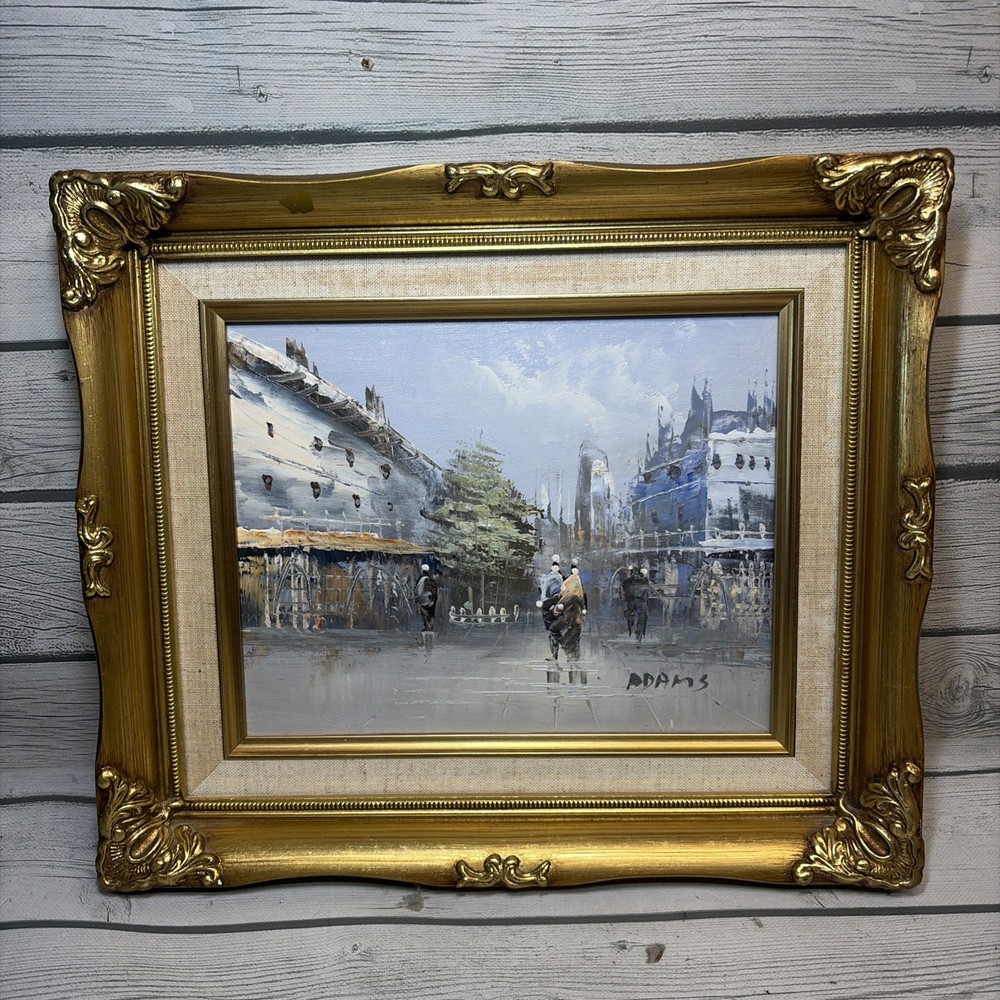Street Scene Impressionist Oil Painting In Gold Guilt Framed-Signed 12×14