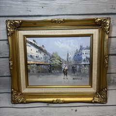 Street Scene Impressionist Oil Painting In Gold Guilt Framed-Signed 12×14