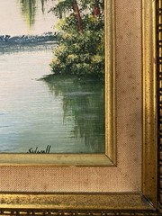 Vtg oil on Panel painting Landscape tree florida bayou gold gilt frame Signed