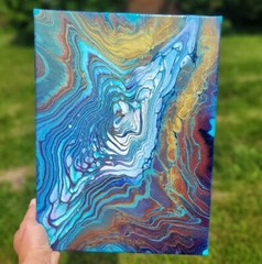 Acrylic Pour Painting On Stretched Canvas, 12 X 16, Cloud Painting, Fluid Art