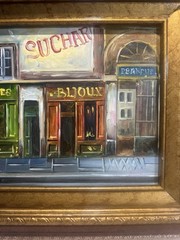 Vintage Mid-Century Paris Street Scene Oil Painting – Ornate Gold Wood Frame