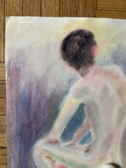 Vintage Watercolor Study Painting Tall Man Peter Feldman Gay Int 15 x 22