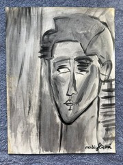AMEDEO MODIGLIANI drawing and painting on old paper signed stamped vintage