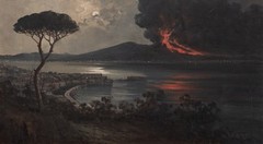19th Century Italian School Mount Vesuvius Erupting At Night The Bay Of Naples
