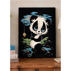 Vintage Big Eye Panda Black Velvet Paint By Number Craft House Wall Art 10×14