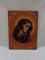 Virgin Mary Vtg Wood Block Picture Our Lady Christian Icon Religion Painting
