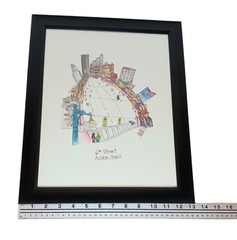 Vintage Austin, Texas 6th Street Ink Drawing Original Framed & Signed