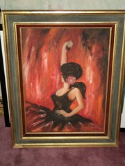 Original Oil Painting Young Latin Lady Dancer by INGRID in 1973 25×31″